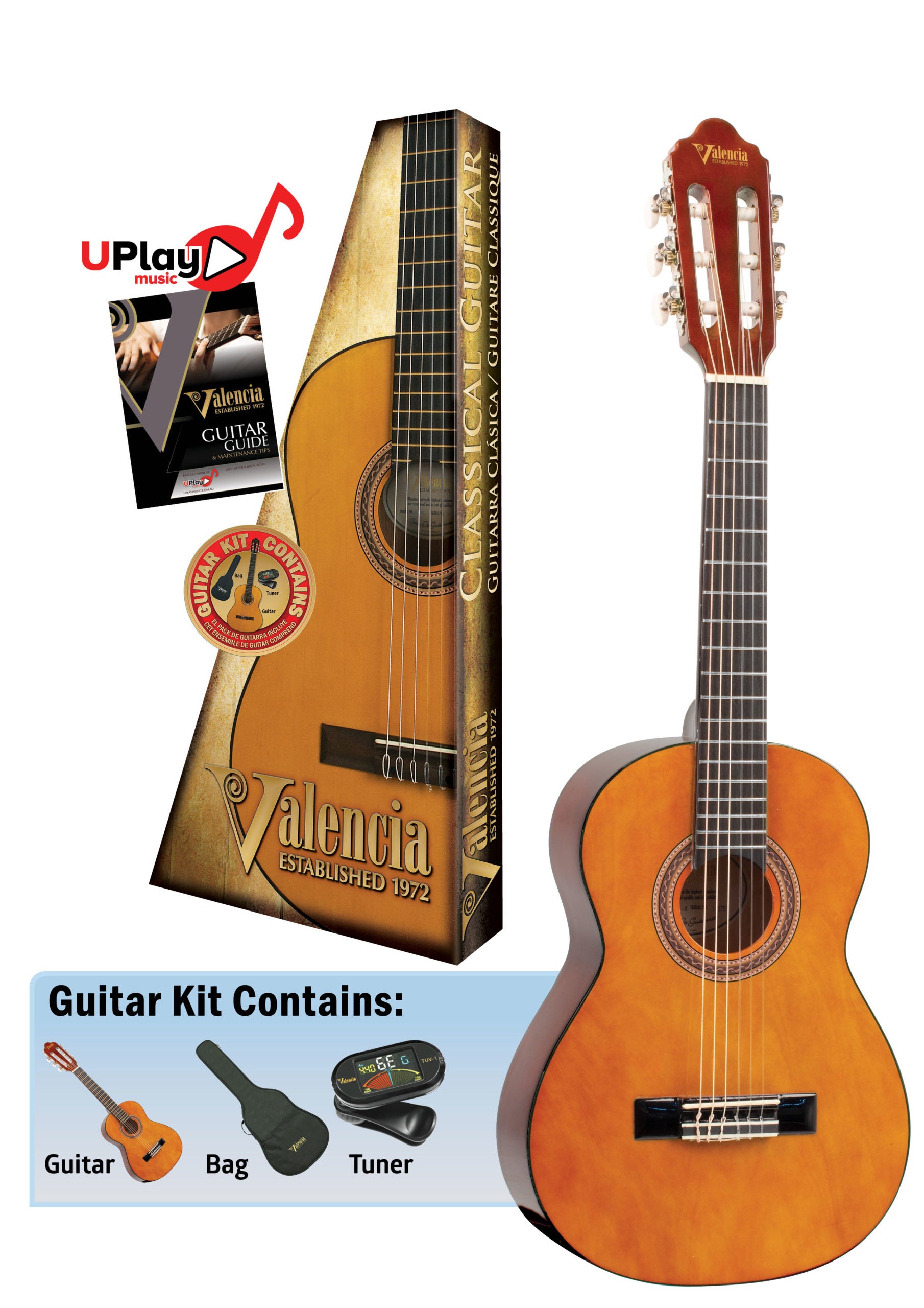 Valencia | VC101K | Classical Guitar Package | 1/4 Size | Natural Valencia | VC101K | Classical Guitar Package | 1/4 Size | Natural